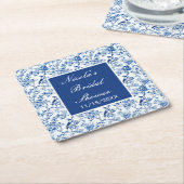 Dessous-de-verre Carré En Papier Chinoiserie Blue Birds and Flowers Fête des mariée (Incliné)