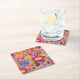 Dessous-de-verre Carré En Papier Chinoiserie Florale Rose Clair