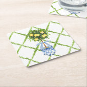 Dessous-de-verre Carré En Papier Chinoiserie Lemon Topiary with Blue Bow (Incliné)