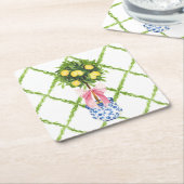 Dessous-de-verre Carré En Papier Chinoiserie Lemon Topiary With Pink Bow (Incliné)