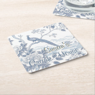 Dessous-de-verre Carré En Papier Chinoiserie Toile Bleue Paon Mahjong Personnalisé