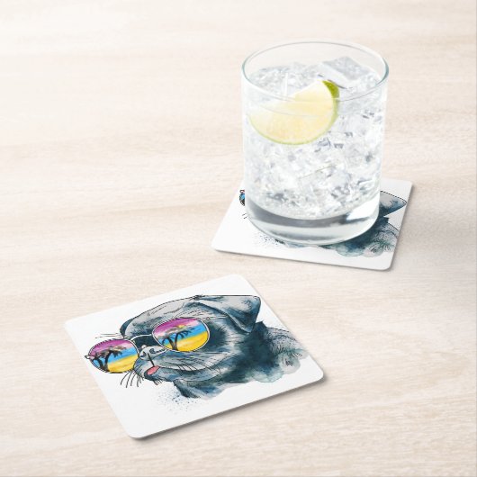 Dessous-de-verre Carré En Papier Chiot tropical d'aquarelle (En situation)