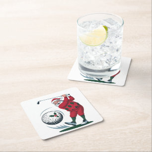 Dessous-de-verre Carré En Papier Chirstmas Imaginaire Golf Jouer Père Noël