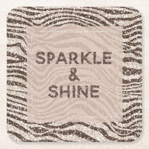 Dessous-de-verre Carré En Papier Chocolat Brown crème Blush Zebra Parties scintilla