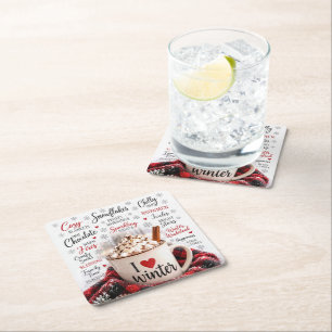 Dessous-de-verre Carré En Papier Chocolat Chaud d'Hiver avec Nuage de Mots