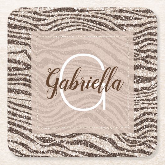Dessous-de-verre Carré En Papier Chocolat Crème Brown Blush Zebra Parties scintilla (Devant)