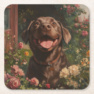 Dessous-de-verre Carré En Papier Chocolat Labrador Retriever Chien Cottage Garden