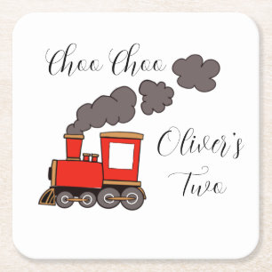 Dessous-de-verre Carré En Papier Choo Choo I’m Two red train anniversaire