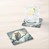 Dessous-de-verre Carré En Papier Chouette de crayon d'aquarelle (En situation)