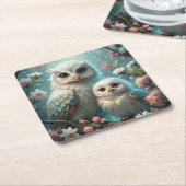 Dessous-de-verre Carré En Papier Chouette et bébé (Incliné)