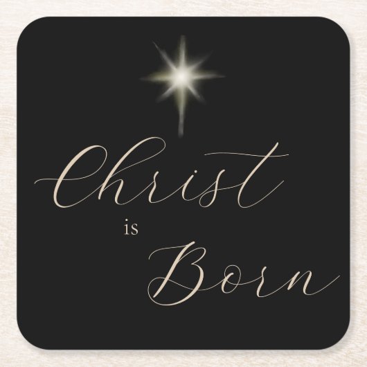 Dessous-de-verre Carré En Papier Christ est né Religieux Moderne Noir Noël (Devant)