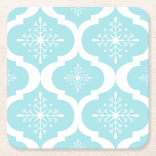 Dessous-de-verre Carré En Papier Christmas Aqua Blue Snowflakes Lattice Motif