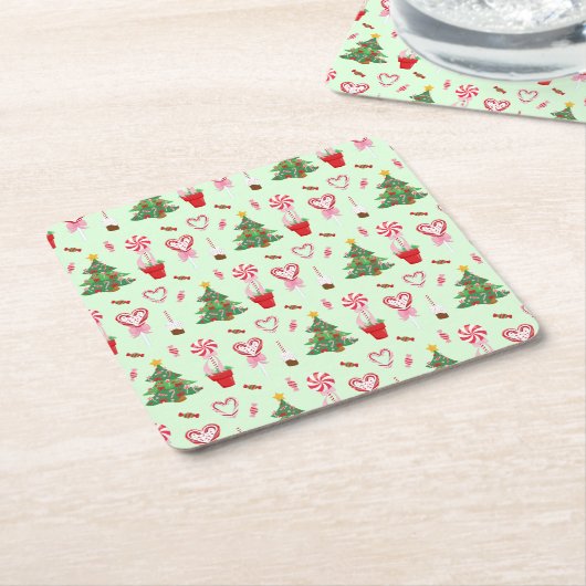 Dessous-de-verre Carré En Papier Christmas Candy Trees Pattern (Incliné)