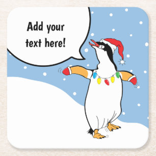 Dessous-de-verre Carré En Papier Christmas Happy Penguin dit