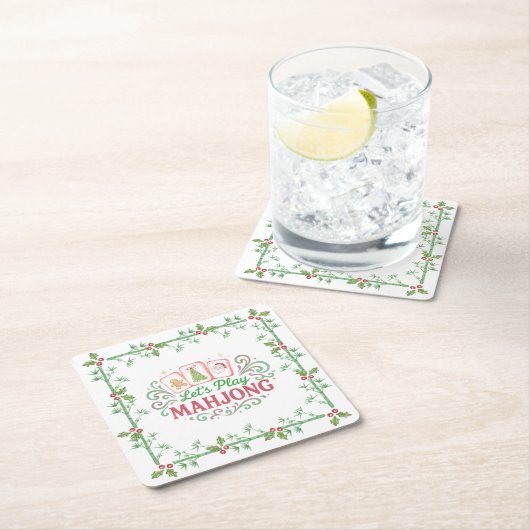 Dessous-de-verre Carré En Papier Christmas Mahjong Crest | Monogram (En situation)