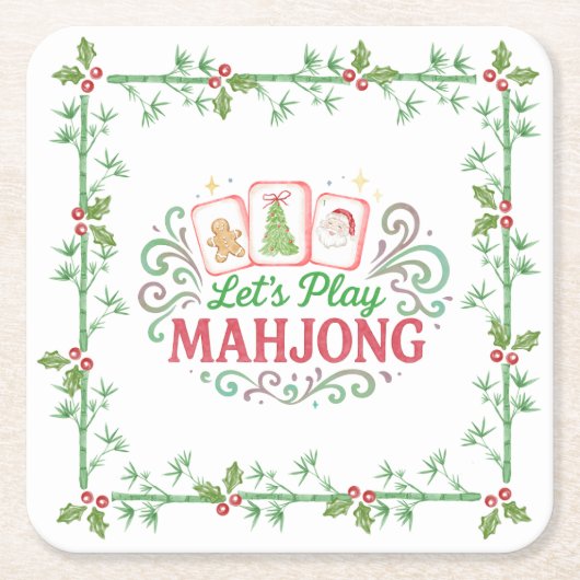 Dessous-de-verre Carré En Papier Christmas Mahjong Crest | Monogram (Devant)
