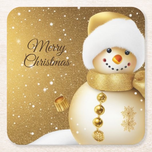 Dessous-de-verre Carré En Papier Christmas Party Golden Snowman Winter Holiday (Devant)