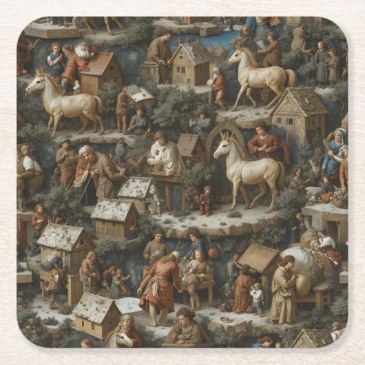 Dessous-de-verre Carré En Papier Christmas Pattern • Bruegel Style Paper Coaster (Devant)