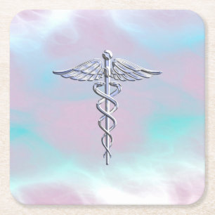 Dessous-de-verre Carré En Papier Chrome comme Caduceus Symbole Médicale Mère Pear