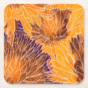 Dessous-de-verre Carré En Papier Chrysanthème Japonais : Motif Sans Couture Aquarel