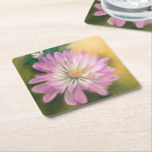 Dessous-de-verre Carré En Papier Chrysanthème rose et crème Pastel floral