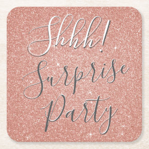 Dessous-de-verre Carré En Papier Chut ! Fête d'anniversaire de Surprise Rose Gold P