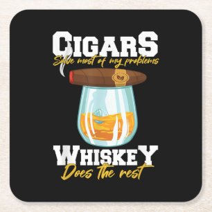 Dessous-de-verre Carré En Papier Cigars Solve Most Of My Problems Whiskey