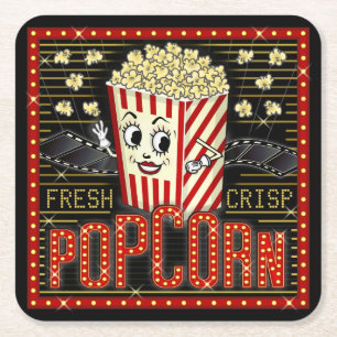 Dessous-de-verre Carré En Papier Cinéma Marquee Home Cinema Popcorn Personnalisé