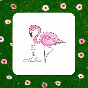 Dessous-de-verre Carré En Papier Cinquante ans et fabuleux Flamant rose 50e anniver