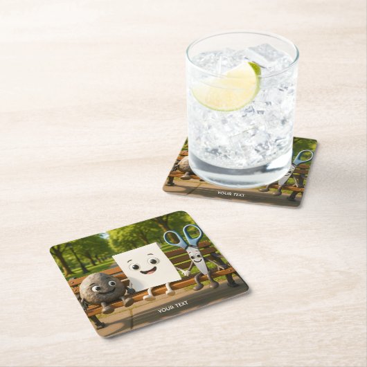 Dessous-de-verre Carré En Papier Ciseaux de papier Imaginaire Roche (En situation)