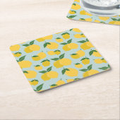 Dessous-de-verre Carré En Papier Citron Motif Fruit Rétro Jaune Sur Vert (Incliné)