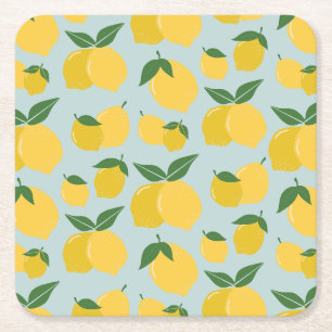 Dessous-de-verre Carré En Papier Citron Motif Fruit Rétro Jaune Sur Vert