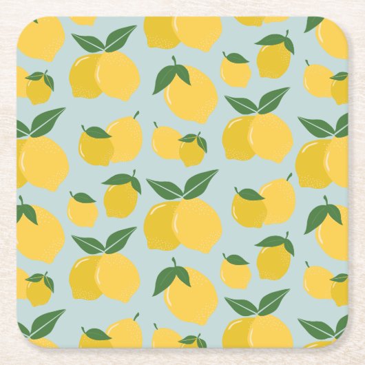 Dessous-de-verre Carré En Papier Citron Motif Fruit Rétro Jaune Sur Vert (Devant)