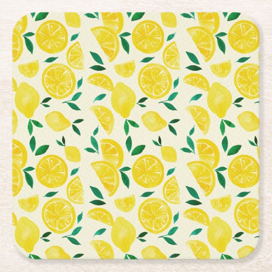 Dessous-de-verre Carré En Papier citrons d'aquarelle - jaune et vert (Devant)