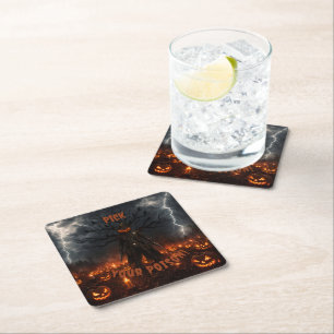 Dessous-de-verre Carré En Papier Citrouille de sheriff cowboy d'Halloween effrayant
