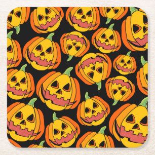 Dessous-de-verre Carré En Papier Citrouille d'Halloween : Symbole Vintage d'automne