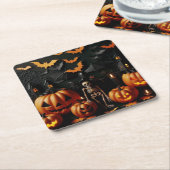 Dessous-de-verre Carré En Papier Citrouille et squelette (Incliné)