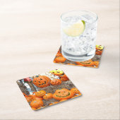 Dessous-de-verre Carré En Papier Citrouille halloween Jack-o'-lantern orange citrou (En situation)