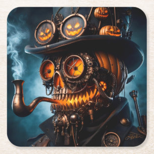 Dessous-de-verre Carré En Papier Citrouille Jack-O-Lantern Steampunk Gothique Hallo