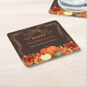 Dessous-de-verre Carré En Papier Citrouille Thanksgiving orangé arc-en-ciel dessiné (Incliné)