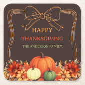 Dessous-de-verre Carré En Papier Citrouille Thanksgiving orangé arc-en-ciel dessiné (Devant)