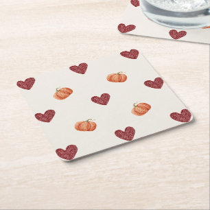 Dessous-de-verre Carré En Papier Citrouilles de Thanksgiving coeurs de Bourgogne