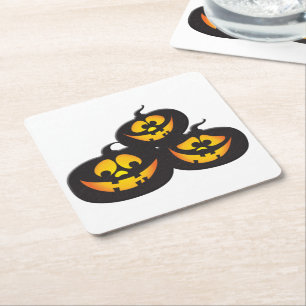 Dessous-de-verre Carré En Papier Citrouilles d'Halloween avec des expressions drôle