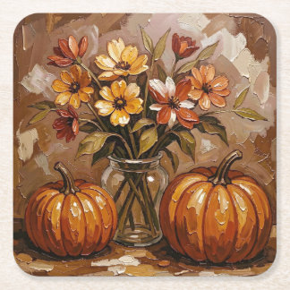 Dessous-de-verre Carré En Papier Citrouilles et fleurs automnales cosy