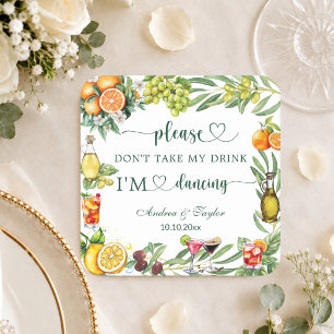 Dessous-de-verre Carré En Papier Citrus Orange Ne prenez pas ma boisson de mariage