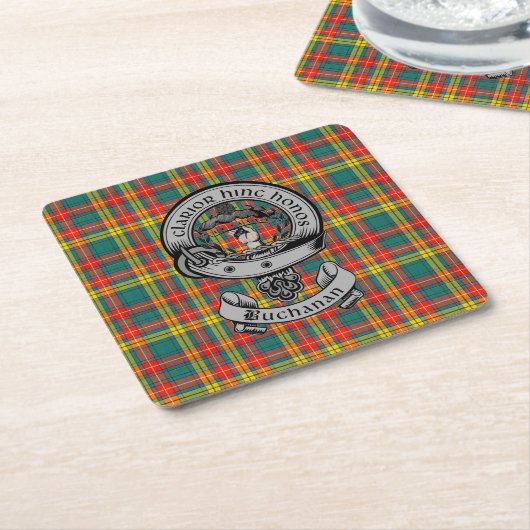 Dessous-de-verre Carré En Papier Clan Buchanan Tartan & Crest (Incliné)