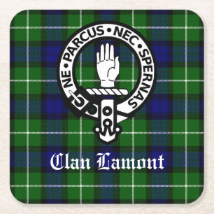 Dessous-de-verre Carré En Papier Clan écossais Lamont Crest Badge et Tartan