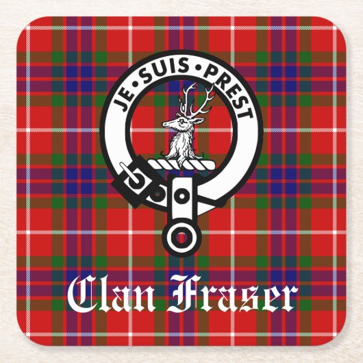 Dessous-de-verre Carré En Papier Clan Fraser Crest Badge et Tartan (Devant)
