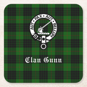 Dessous-de-verre Carré En Papier Clan Gunn Crest Badge & Dessous de verre Tartan Pa