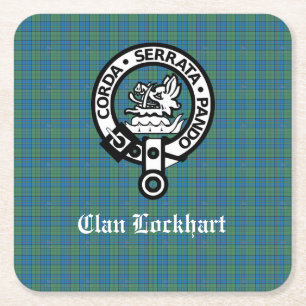Dessous-de-verre Carré En Papier Clan Lockhart Crest Badge & Tartan